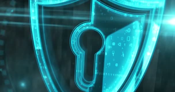 Kiberbiztonsági Számítógépes Védelem Pajzs Szimbólum Digitális Koncepcióval Technológiai Háttér Elvont — Stock videók