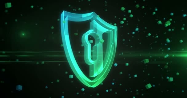 Ηλεκτρονική Προστασία Υπολογιστή Ασφαλείας Σύμβολο Ασπίδας Ψηφιακό Αφηρημένο Έννοια Ολογραφικό — Αρχείο Βίντεο