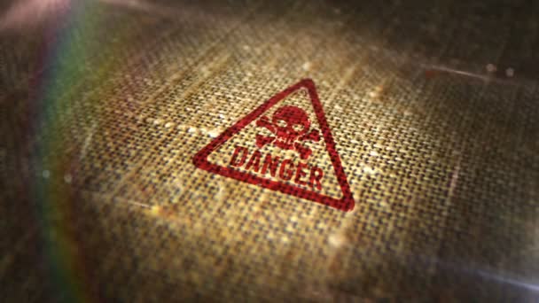 Danger Sign Stamp Natural Linen Sack Warning Alert Skull Symbol — Stock Video
