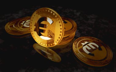 Euro CBDC kripto para birimi yeşil ekran arka planında. Soyut konsept 3d illüstrasyon.