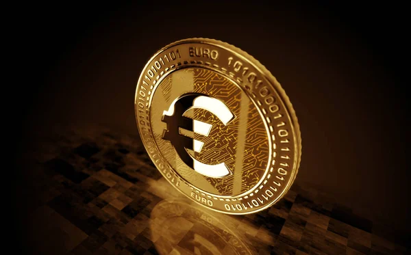 グリーンスクリーンの背景にユーロEur Cbdc暗号通貨の金コイン 抽象概念3Dイラスト ロイヤリティフリーのストック画像