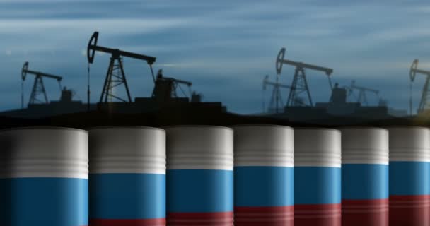Российский Нефтяной Бизнес Бочки Добычи Топлива Ряд Плавная Петельная Концепция — стоковое видео