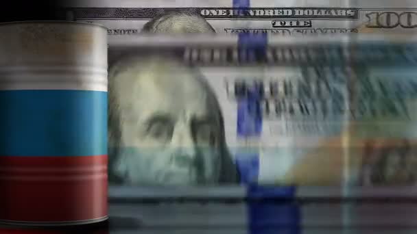 Negocio Ruso Gasolina Barriles Extracción Combustible Sobre Billetes Dinero Dólares — Vídeos de Stock