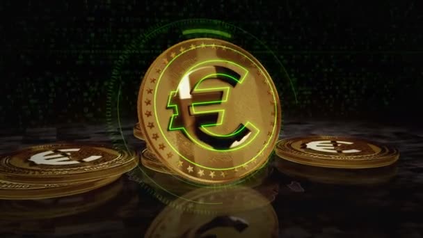 Euro Criptomoneda Cbdc Moneda Oro Girando Cámara Gira Alrededor Las — Vídeo de stock