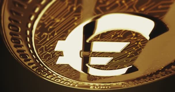 Євро Криптовалюта Cbdc Золота Монета Обертається Камера Обертається Навколо Металевих — стокове відео