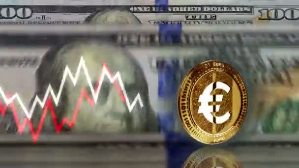 Euro Criptomoneda Cbdc Moneda Oro Más 100 Billetes Dólar Recuento — Vídeo de stock