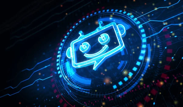 Chatbot ai çevrimiçi asistan desteği ve yapay zeka sohbet robotu dijital konsepti. Ağ, siber teknoloji ve bilgisayar arkaplanı soyut 3D resimleme.