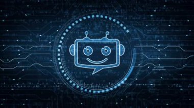 Chatbot ai çevrimiçi asistan desteği ve yapay zeka sohbet robotu soyut dijital kavramı. Ağ, siber teknoloji ve bilgisayar arkaplanı pürüzsüz ve döngülü.