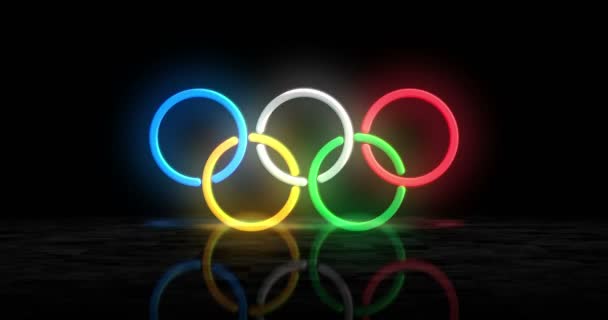 Πόζναν Πολωνία Ιανουαρίου 2024 Ολυμπιακοί Δακτύλιοι Νέον Λαμπερό Σύμβολο Λαμπτήρες — Αρχείο Βίντεο