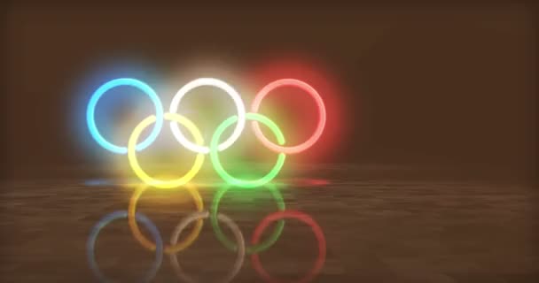 Познань Польща Січня 2024 Олімпійські Кільця Неоновий Символ Лампочки Світлого — стокове відео
