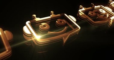 Chatbot ai online asistan desteği ve yapay zeka sohbet robotu altın metal parlaklık konsepti. Görkemli parlama ve yansıma ışığı ikonu soyut. Kusursuz ve döngülü 3D canlandırma.