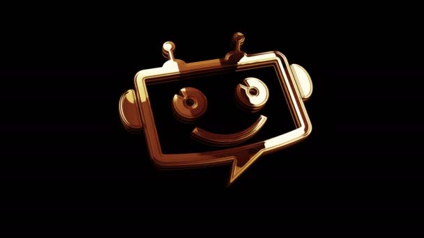 Chatbot ai online assistant support and artificial intelligence chat bot golden metal shine symbol concept. Spectacular glowing and reflection light icon abstract 3d animation. Isolated object.