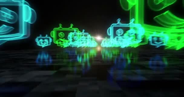 Chatbot Ai在线助手支持和人工智能聊天Bot符号抽象网络概念 数字技术和计算机背景无缝循环3D动画 — 图库视频影像