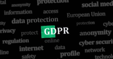 GDPR veri koruma düzenlemesi ve uluslararası web medya araması boyunca özel güvenlik haber başlıkları. Dinamik görüntüler hakkında internet başlığı bilgisinin soyut konsepti animasyon oluşturur.