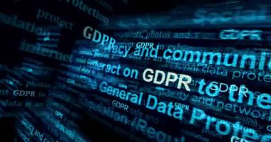 GDPR veri koruma düzenlemesi ve gizlilik güvenliği Manşet haber başlıkları uluslararası medya soyut kavram döngüsü. Kusursuz ve döngülü 3D canlandırma.