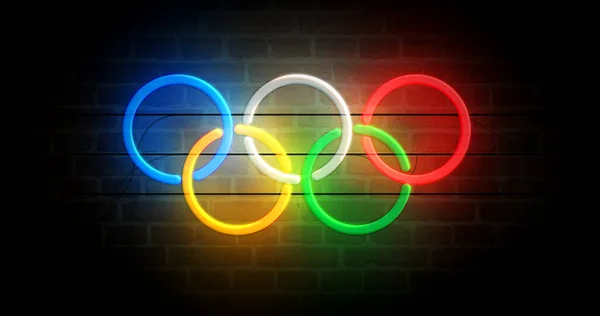 Poznan Poland January 2024 Olympic Rings Neon Symbol International Olympic Stock Image
