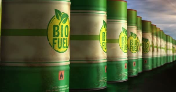 Biocombustíveis Verdes Limpos Barris Combustível Eco Renovável Linha Conceito Sem — Vídeo de Stock
