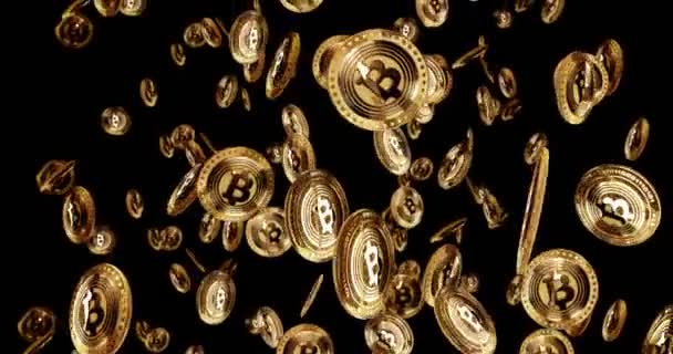Bitcoin Etf Btc Криптовалюта Изолированный Фон Золотой Монеты Дождь Вращающиеся — стоковое видео