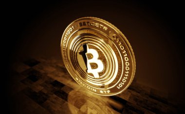 Bitcoin ETF BTC şifreleme altın sikkesi yeşil ekran arka planında. Soyut konsept 3d illüstrasyon.