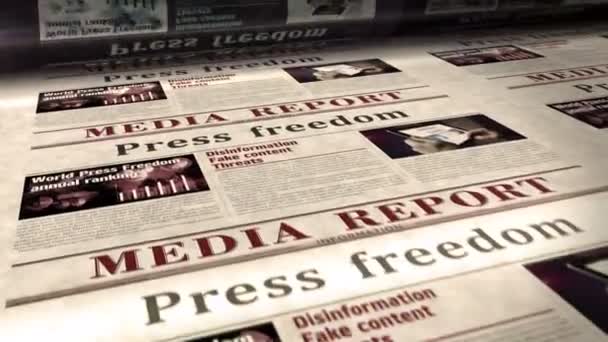 Liberté Presse Liberté Journalisme Concept Abstrait Rétro Titres Boucle Transparente — Video