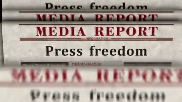 新闻自由和免费的新闻出版 新闻和报纸印刷 摘要概念复述标题3D — 图库视频影像