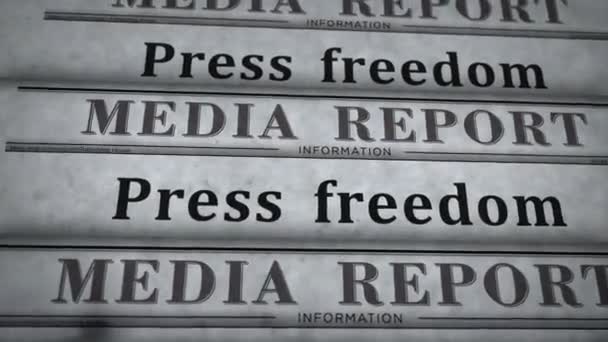 報道の自由と自由ジャーナリズムのヴィンテージニュースと新聞の印刷 抽象概念 レトロな見出し 黒と白 — ストック動画