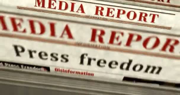 報道の自由と自由ジャーナリズム 日刊新聞の印刷 抽象概念 レトロ ヘッドライン シームレスなループ — ストック動画