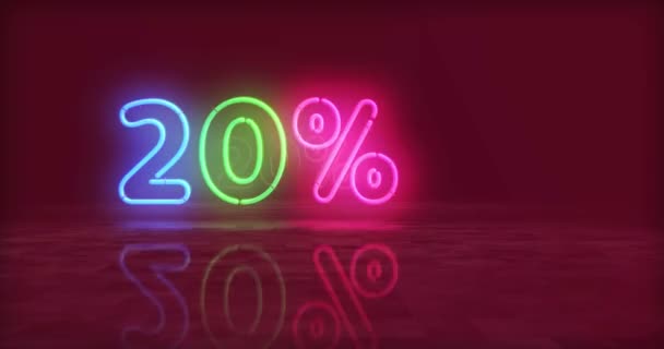 Neon Symbol Light Color Bulbs Percent Sale Discount Promotion Retail — Stock Video