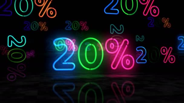Neonowy Świecący Symbol Żarówki Kolorowe Procent Sprzedaż Promocja Rabatowa Detaliczna — Wideo stockowe