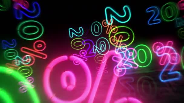 Neon Sembolü Renkli Ampuller Indirimli Satış Indirimli Tanıtım Soyut Pürüzsüz — Stok video