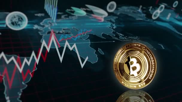 Bitcoin Etf Btc Криптовалюта Золота Монета Перевертається Графіку Графік Цінової — стокове відео