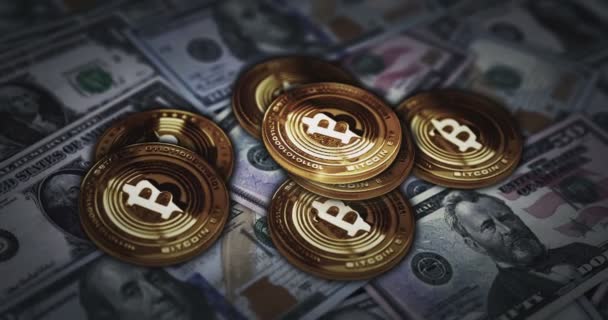 Bitcoin Etf Btc Pièce Crypto Monnaie Sur Les Billets Dollars — Video