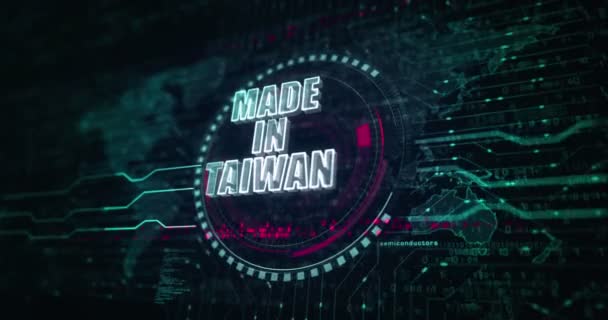Зроблено Тайвані Технологія Експорту Символ Абстрактний Цифровий Концепт Глобальна Мережа — стокове відео