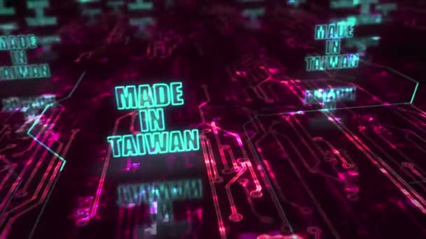 在台湾制造的技术出口符号抽象网络概念 数字技术和计算机背景无缝循环3D动画 — 图库视频影像