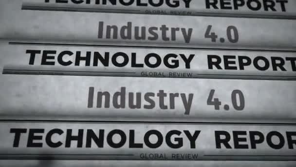 Industry Technology Robotics Automation Vintage News Newspaper Printing Abstract Concept — Stock Video
