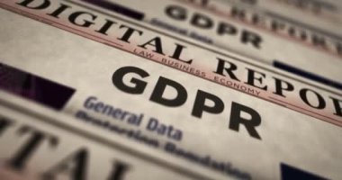 GDPR genel veri koruma düzenlemesi günlük gazete baskısı. Soyut konsept retro başlıklar 3d kusursuz döngülenmiş.