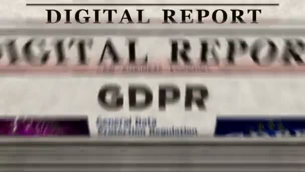 Gdpr Allmän Dataskyddsförordning Dagliga Nyheter Tidningstryck Abstrakt Koncept Retro Rubriker — Stockvideo