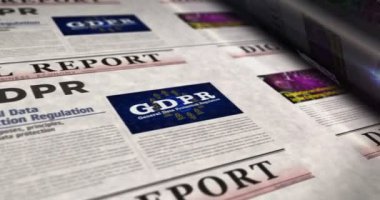 GDPR genel veri koruma yönetmeliği günlük gazete rulosu baskısı. Soyut konsept retro başlıklar 3d kusursuz döngülenmiş.