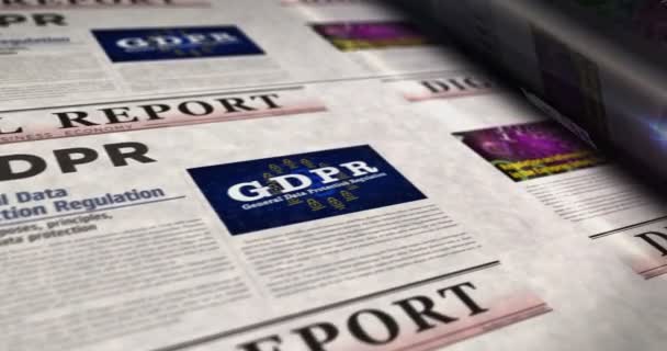 Avg Algemene Verordening Gegevensbescherming Dagelijks Nieuws Krant Roll Printing Abstract — Stockvideo