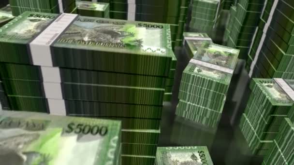 圭亚那货币圭亚那元钞票包装循环 3D飞行超过5000 Gyd钞票堆栈塔 关于商业 经济危机和金融的可以理解的无缝抽象背景概念 — 图库视频影像