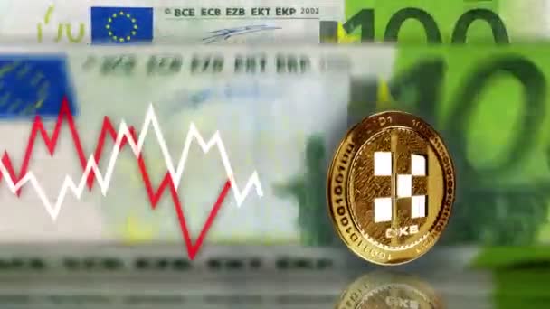 Okx Okb Criptomoneda Moneda Oro Más 100 Billetes Euro Recuento — Vídeos de Stock