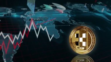 OKX OKB kripto para birimi altın para grafiği çeviriyor. Artan ve azalan çizgilerle fiyat grafiği. Çevrimiçi ödeme ve işlem 3D soyut kavram. Döngüsüz ve pürüzsüz.