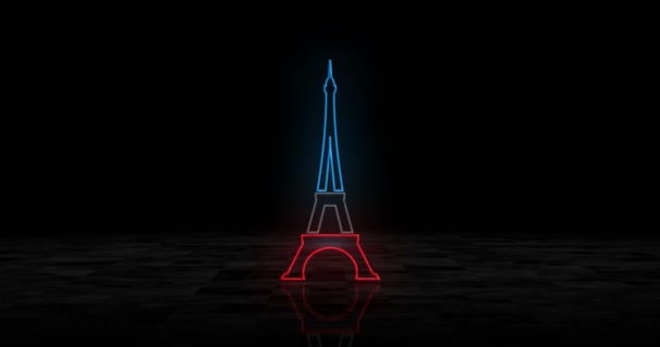 Neonový Zářící Symbol Eiffelovky Žárovky Paříž Francie Ikona Abstraktní Koncept — Stock video
