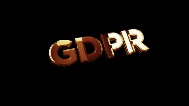 Gdpr Allmän Dataskyddsförordning Gyllene Metall Glans Symbol Koncept Spektakulär Glödande — Stockvideo