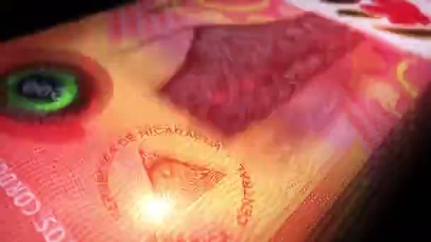 Dinheiro Nicarágua Cordobas Nicaraguenses Contando 500 Notas Nio Moeda Rápida — Vídeo de Stock