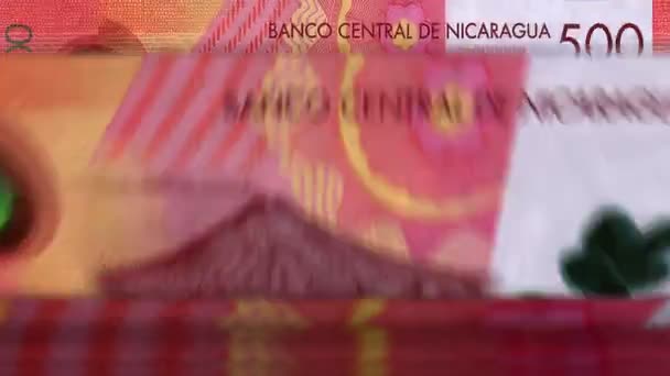 Nikaragua Pieniądze Nikaragui Cordobas Licząc Maszynę Banknotami Szybkie 500 Nio — Wideo stockowe