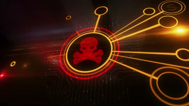 Кібернапади Піратства Порушення Безпеки Цифровою Концепцією Черепа Кібертехнології Комп Ютерна — стокове відео