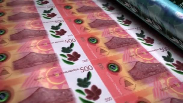 Никарагуа Деньги Никарагуанские Cordobas Банкноты Печатают Ролл Машины Петлю Бумага — стоковое видео
