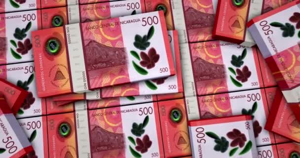 Nikaragua Pieniądze Nikaragui Cordobas Banknoty Animacja 500 Pakietów Nio Koncepcja — Wideo stockowe