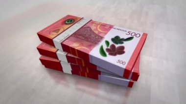 Nikaragua parası Nikaragua Cordobas yığını. Ekonomi, bankacılık, iş, kriz, durgunluk, borç ve finans konularının kavramı. 500 NIO banknot destesi 3D.